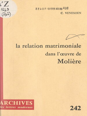 cover image of La relation matrimoniale dans l'œuvre de Molière